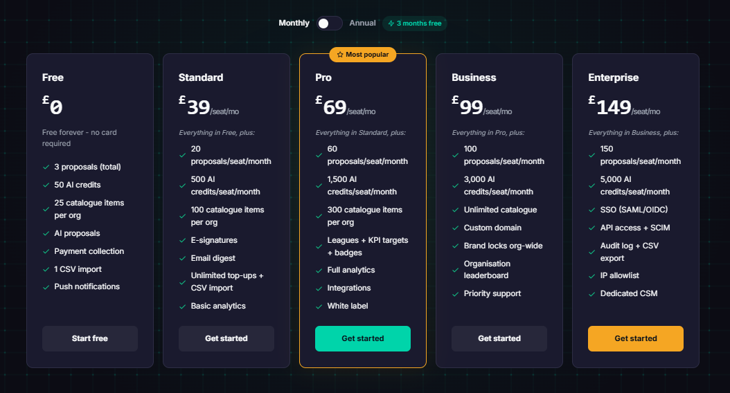 Pricing page